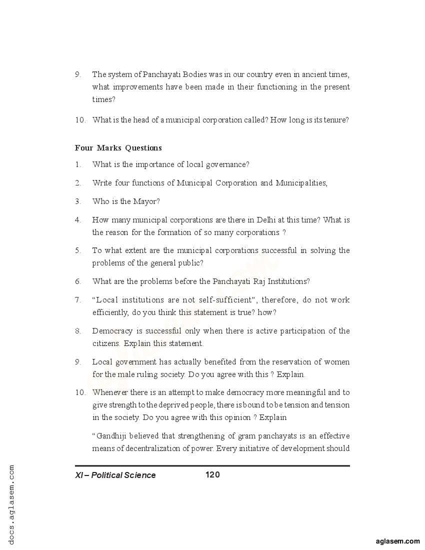 Class Political Science Notes For Local Government Pdf Study