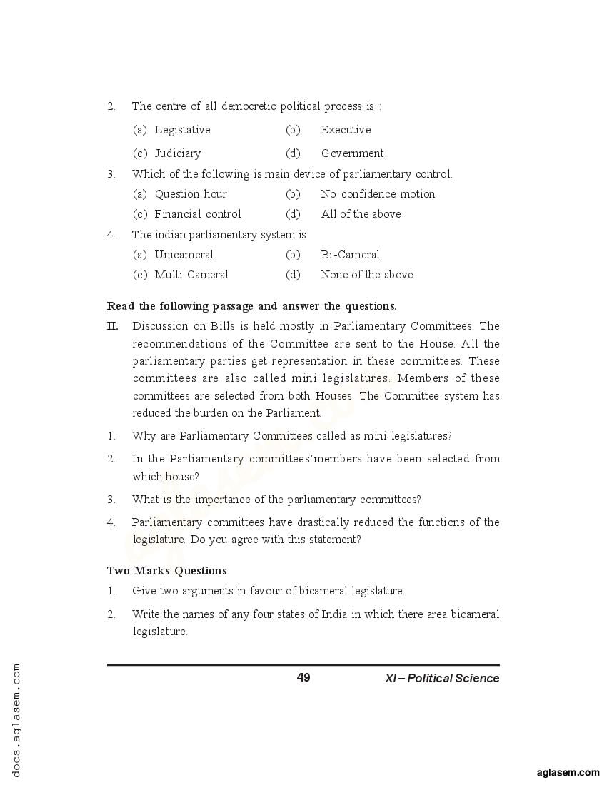 Class 11 Political Science Notes For The Legislature PDF Study