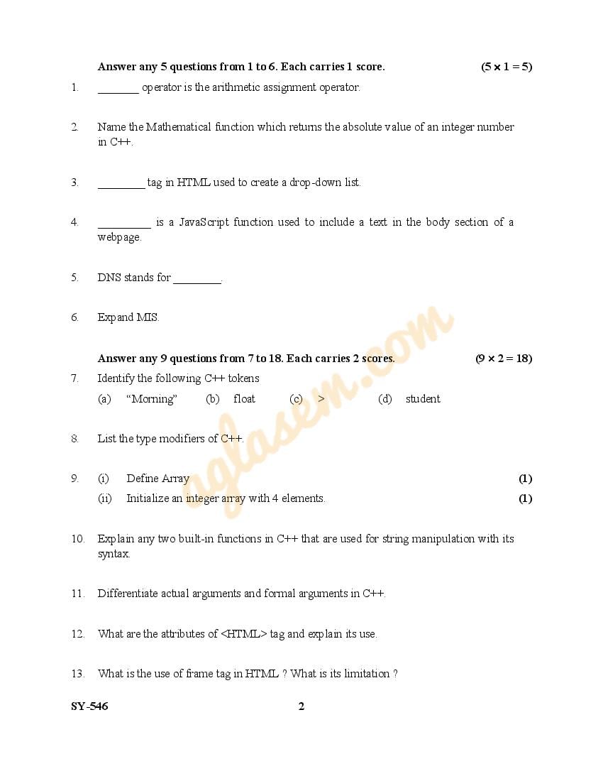 Kerala Plus Two Computer Application Commerce Question Paper Pdf