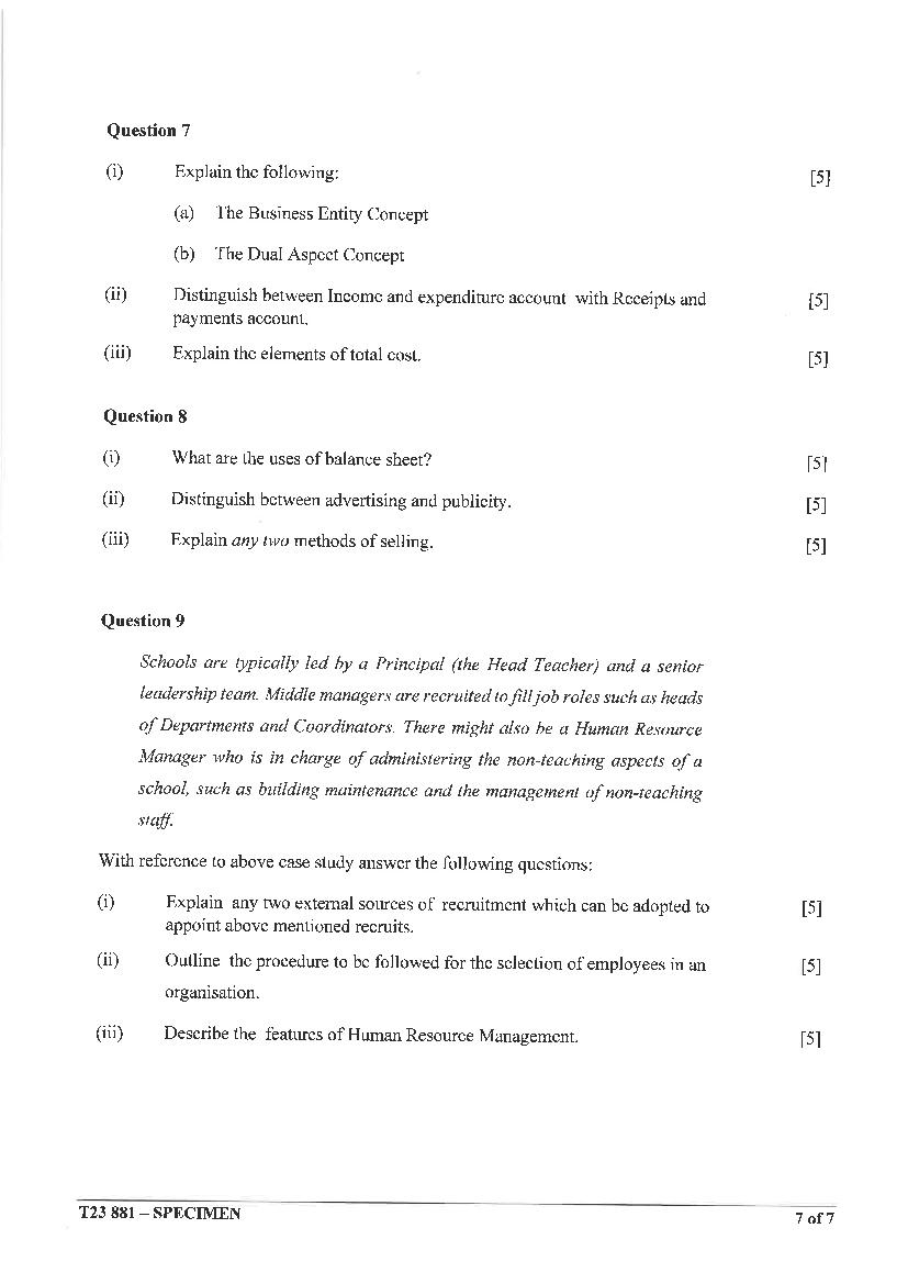 ICSE Commercial Applications Specimen Paper PDF CISCE Class Commercial Applications