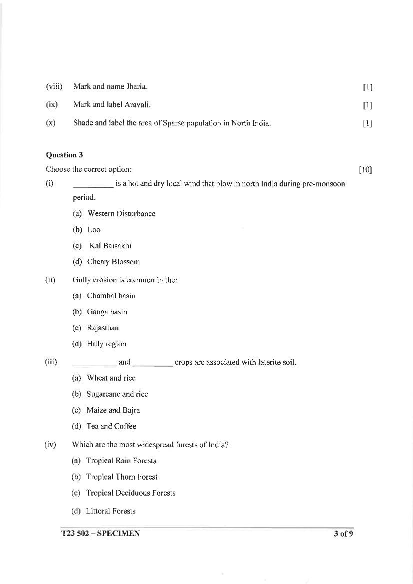 ICSE Class Geography Specimen Paper PDF OneEdu