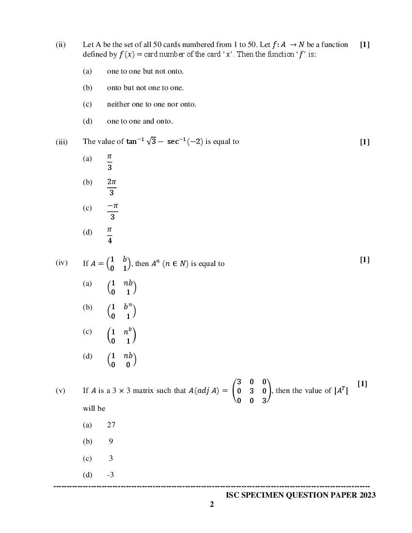 Isc Maths Specimen Paper Pdf Cisce Class Maths Sample Paper