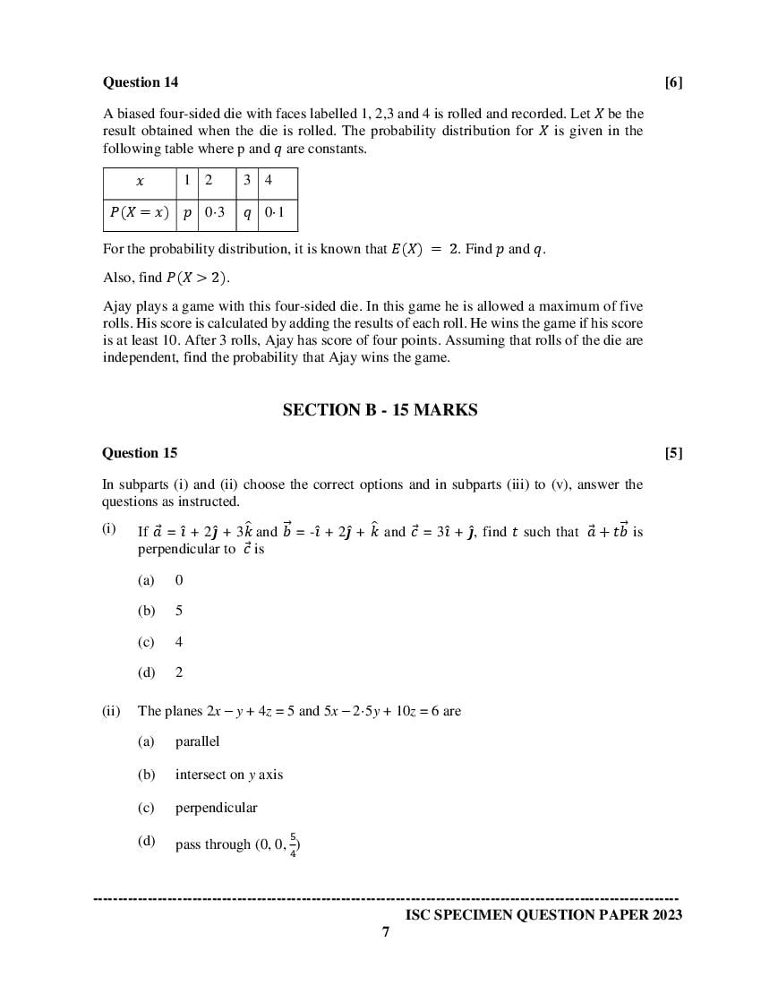 ISC Maths Specimen Paper 2023 PDF CISCE Class 12 Maths Sample Paper