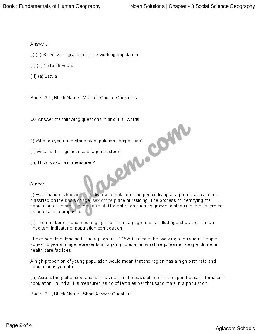 Ncert Solutions For Class 12 Geography Chapter 3 Population Composition