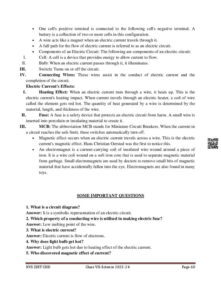 Electric Current And Its Effect Notes For Class Science Pdf Oneedu