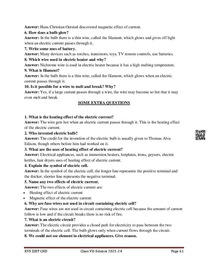 Electric Current And Its Effect Notes For Class Science Pdf Oneedu