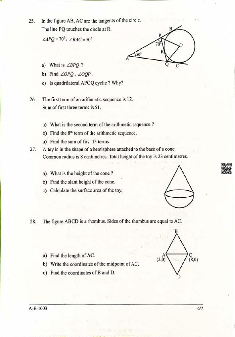 Class Maths Christmas Exam Question Paper Kerala Std