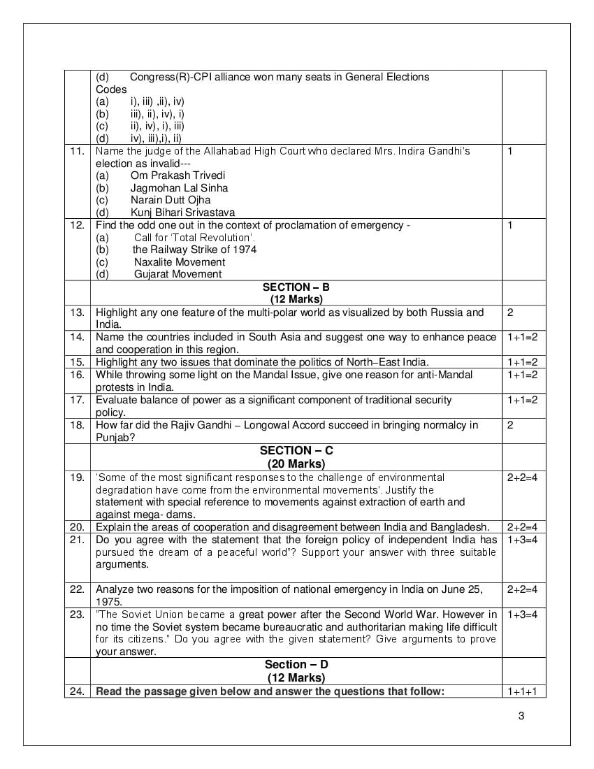 CBSE Class 12 Political Science Sample Paper 2023 PDF Class 12