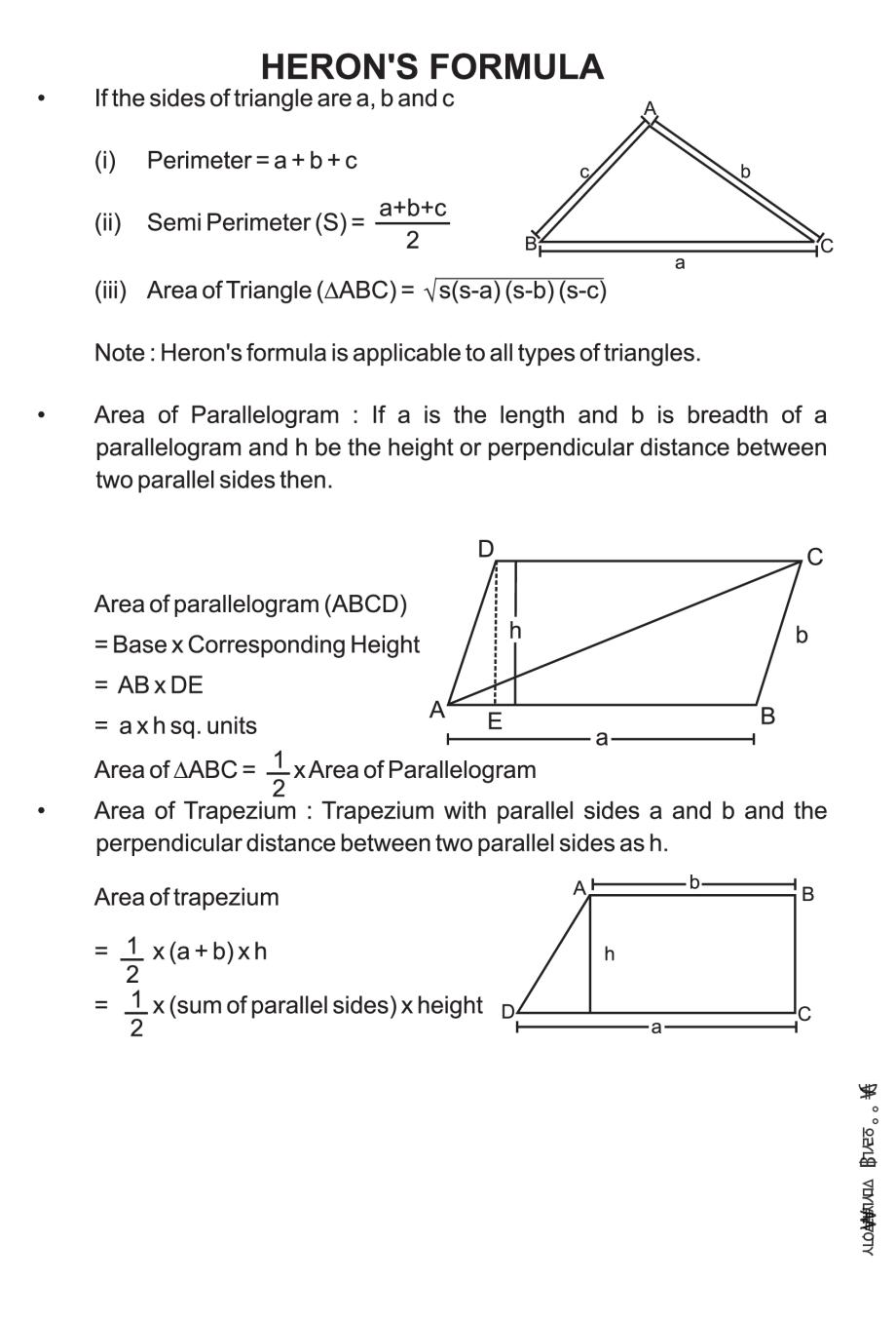 Cbse Notes Class Maths Herons Formula