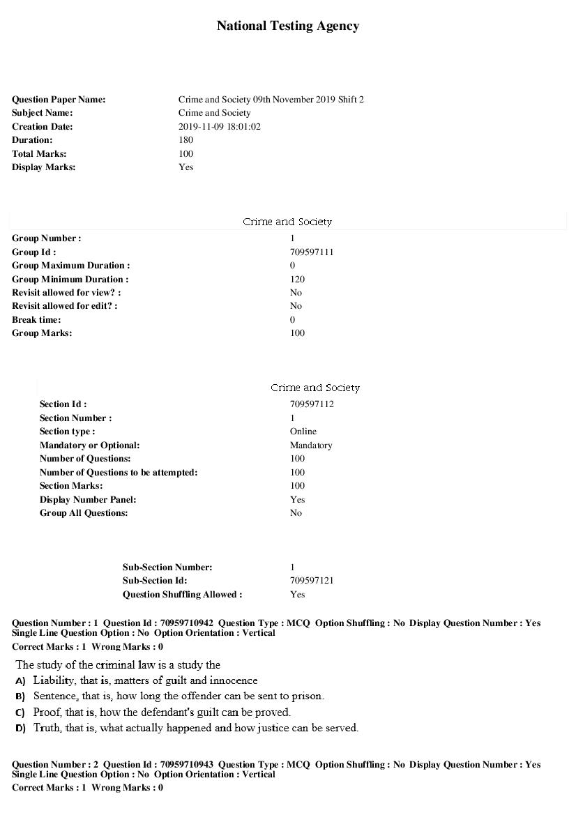 SWAYAM 2019 Question Paper Crime and Society - Page 1 of 21