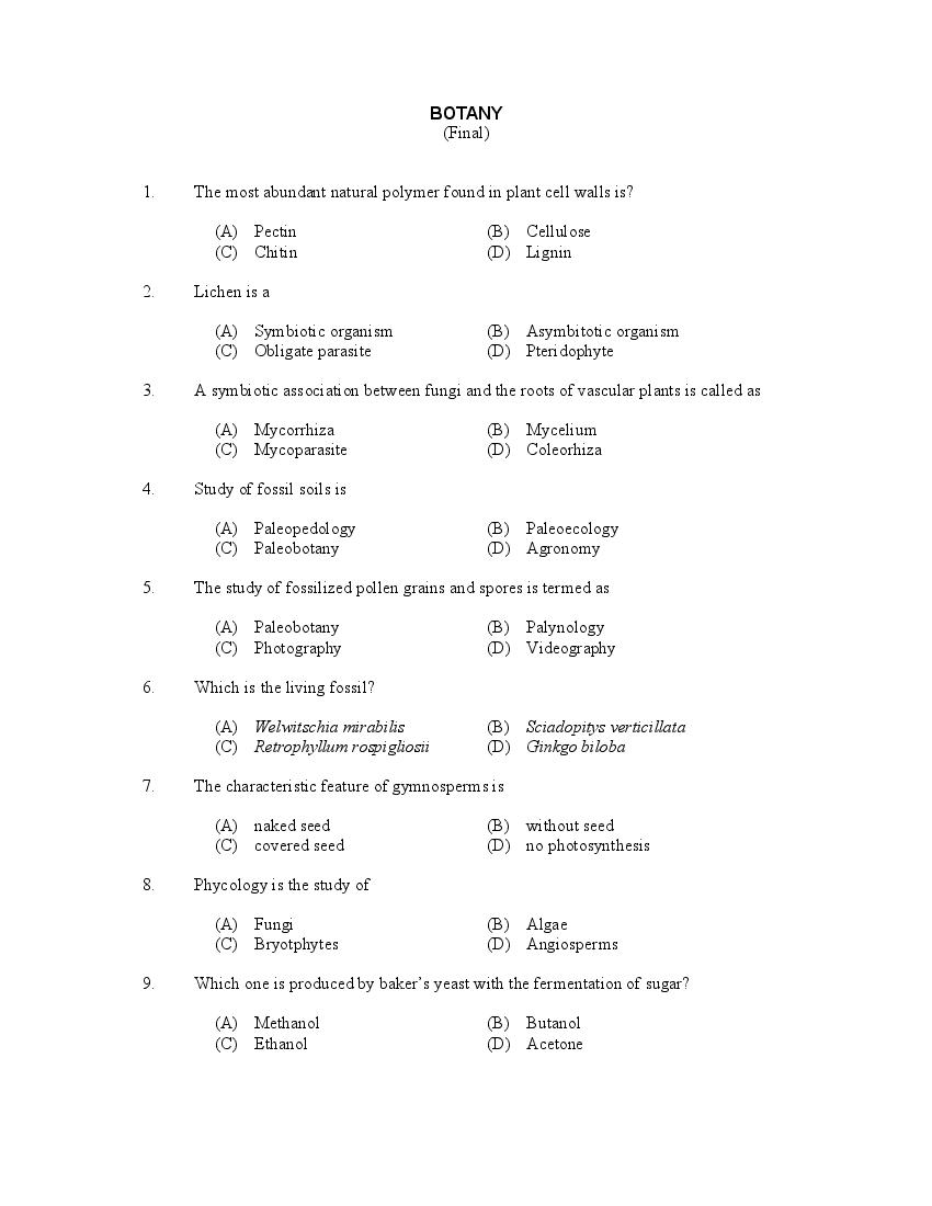 CUSAT CAT 2017 Question Paper Botany - Page 1