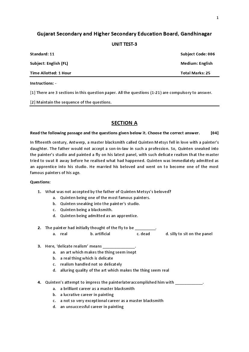 GSEB Std 11 General Question Paper 2020 English FL (English Medium) - Page 1