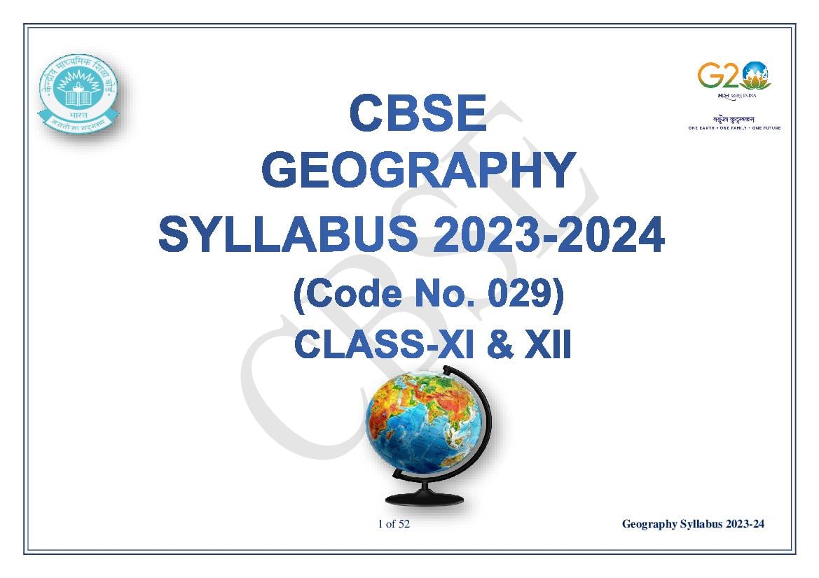CBSE Class 11 Class 12 Syllabus 2023-24 Geography - Page 1