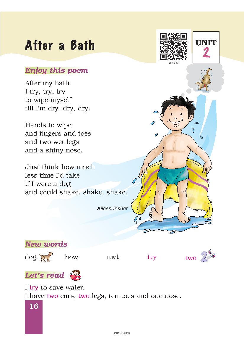 NCERT Book Class 1 English (Marigold) Unit 2 After a Bath; The Bubble, the Straw,and the Shoe - Page 1