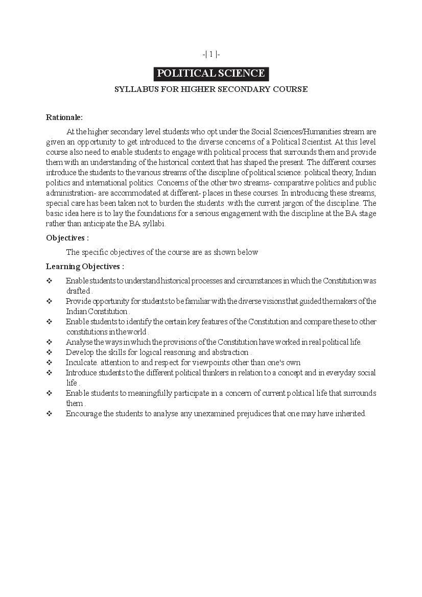 AHSEC 1st Year Syllabus Political Science - Page 1