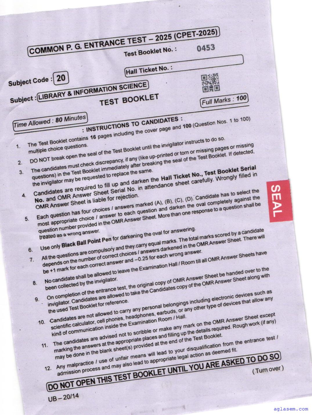 Odisha CPET 2025 Question Paper Library Information Science - Page 1 of 16