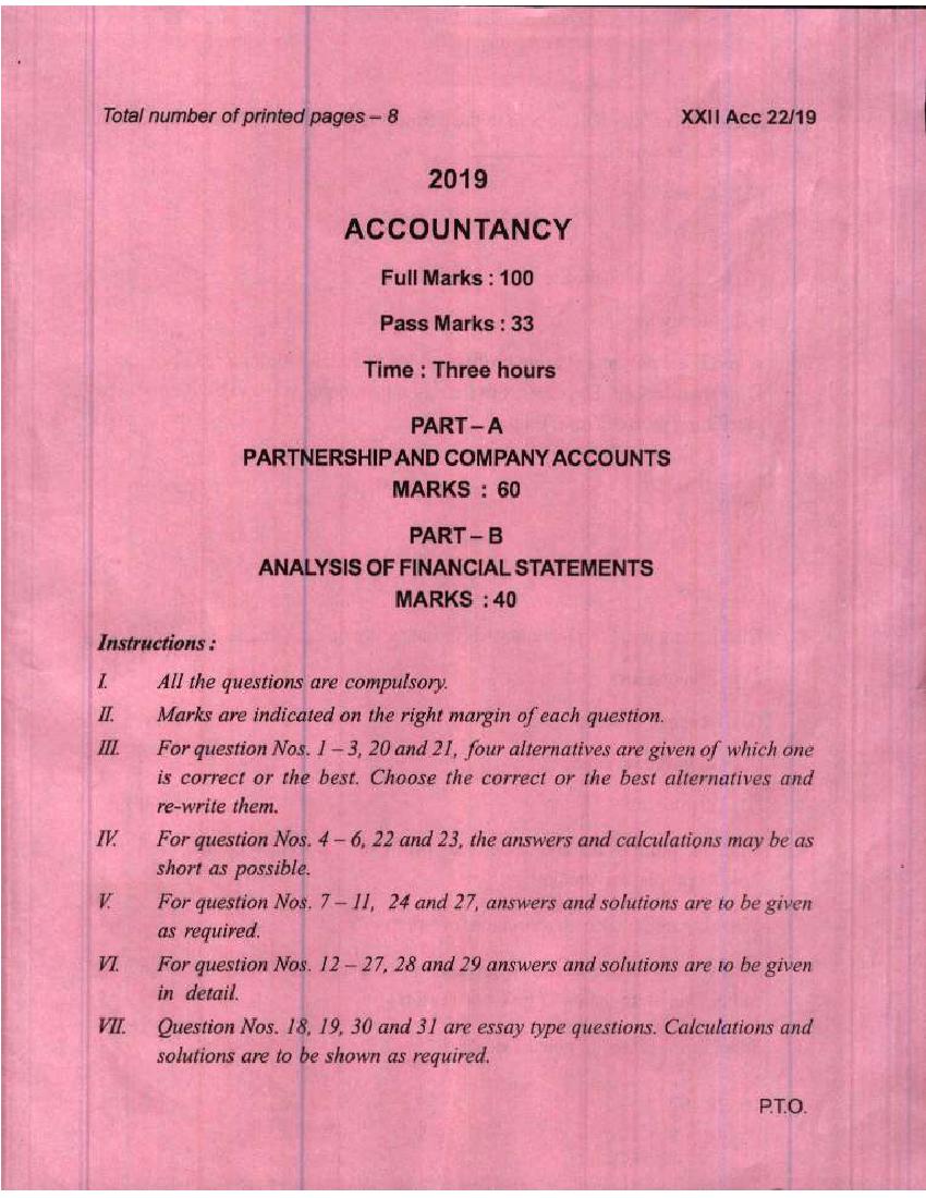 Manipur Board Class 12 Question Paper 2019 for Accountancy - Page 1