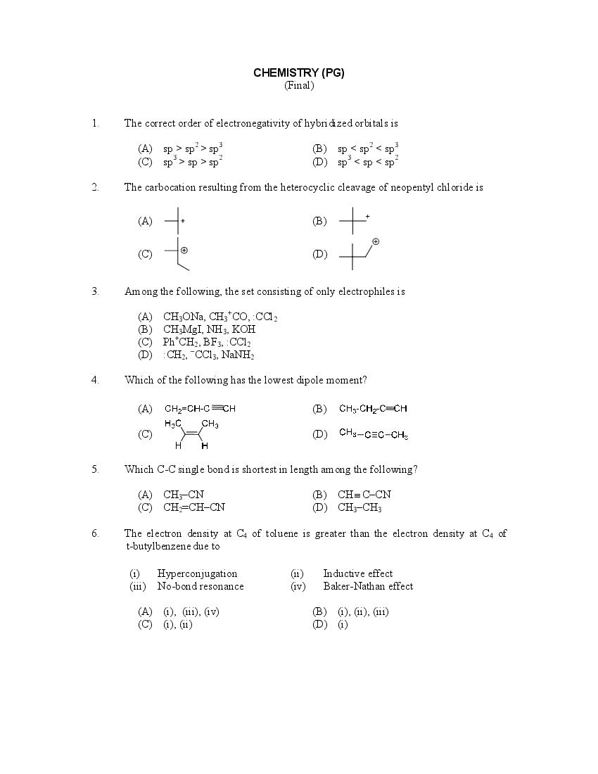 CUSAT CAT 2017 Question Paper Chemistry - Page 1