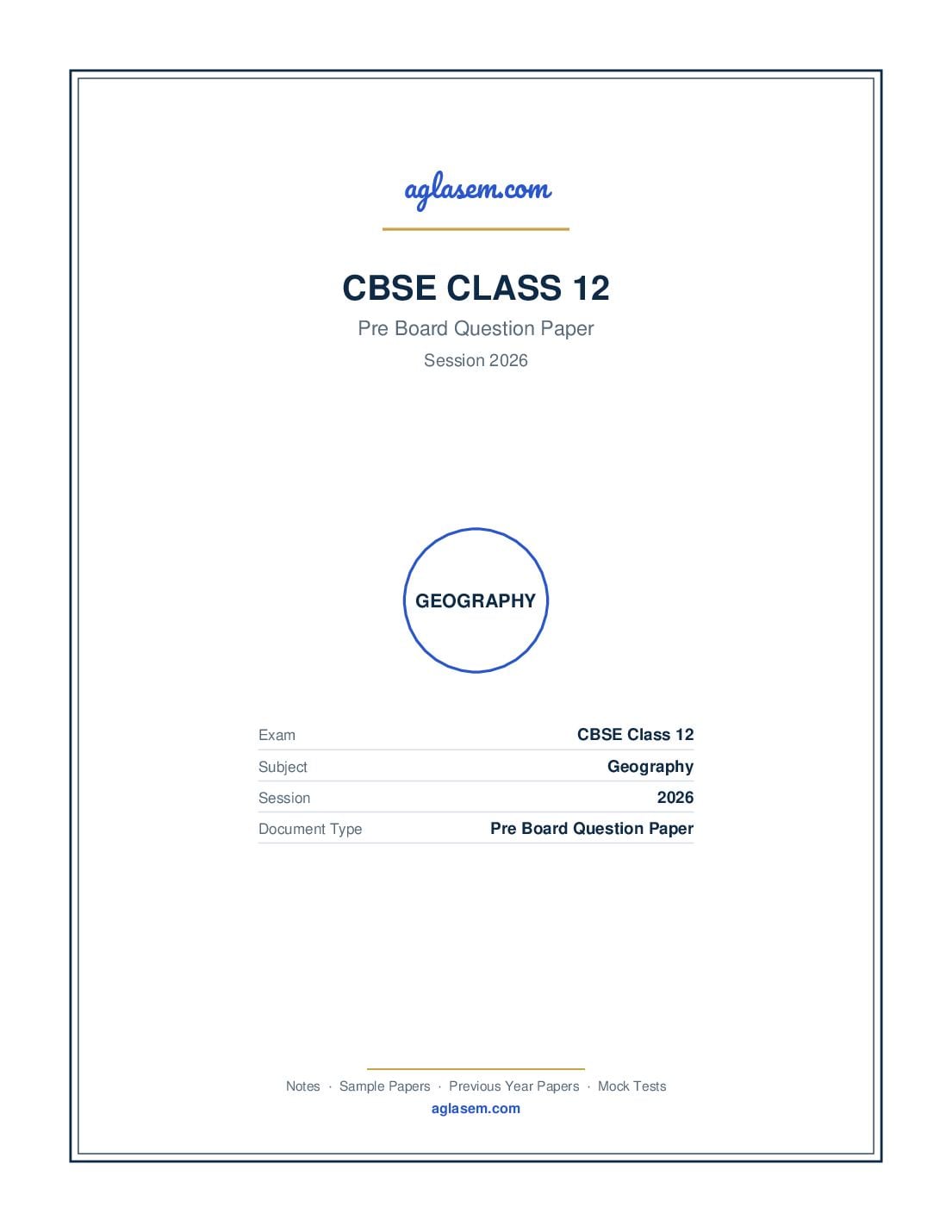 Class 12 Pre Board Question Paper 2026 Geography - Page 1 of 8