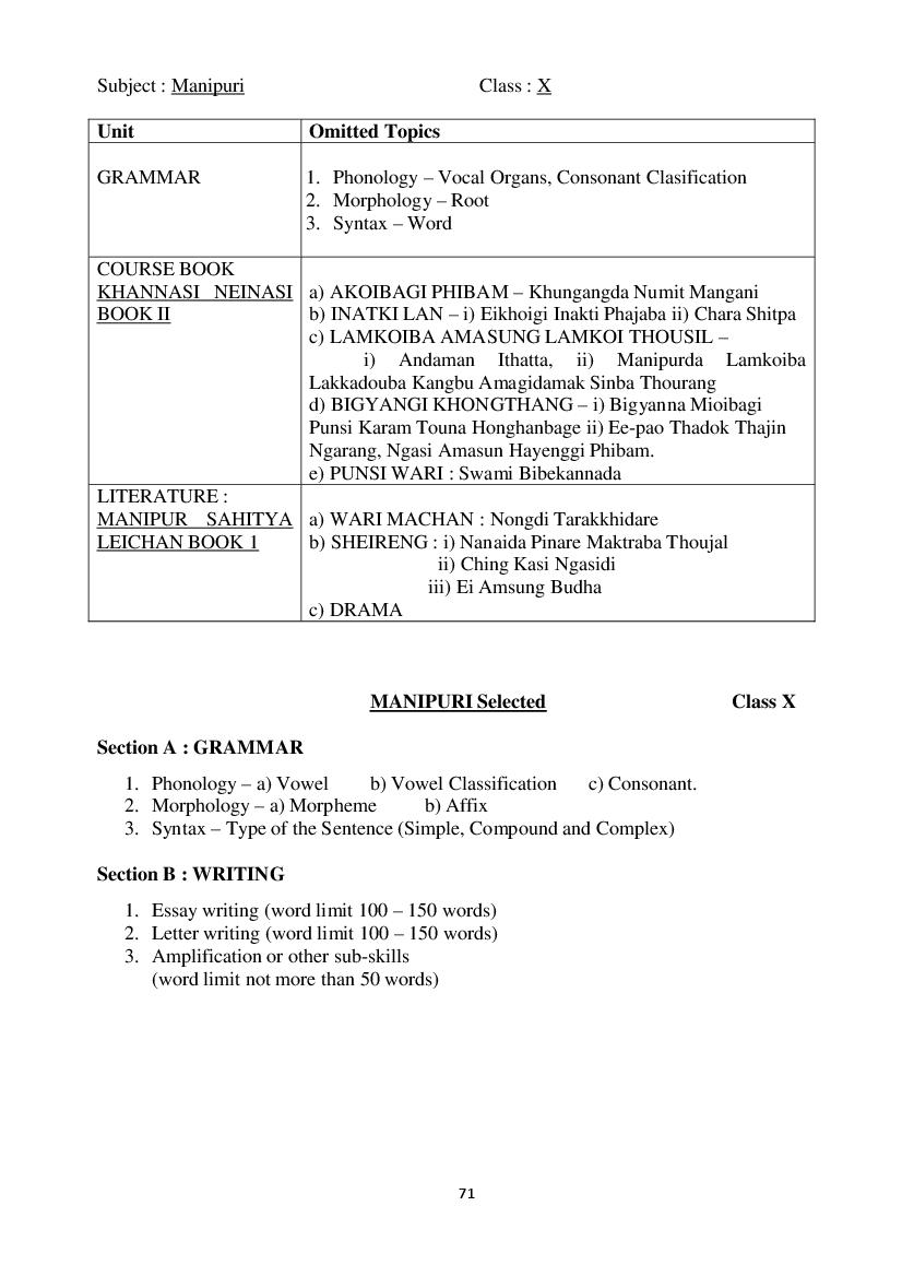 MBSE Class 10 Syllabus 2022 Manipuri - Page 1
