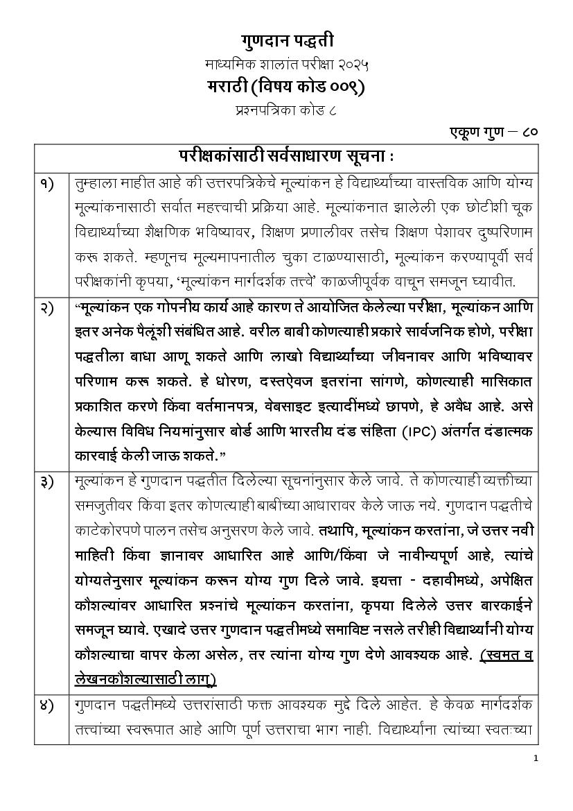 CBSE Class 10 Question Paper 2025 Solution Marathi - Page 1