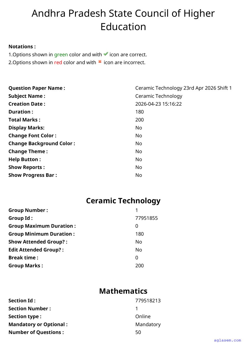 AP ECET 2026 Question Paper Ceramic Technology - Page 1 of 90
