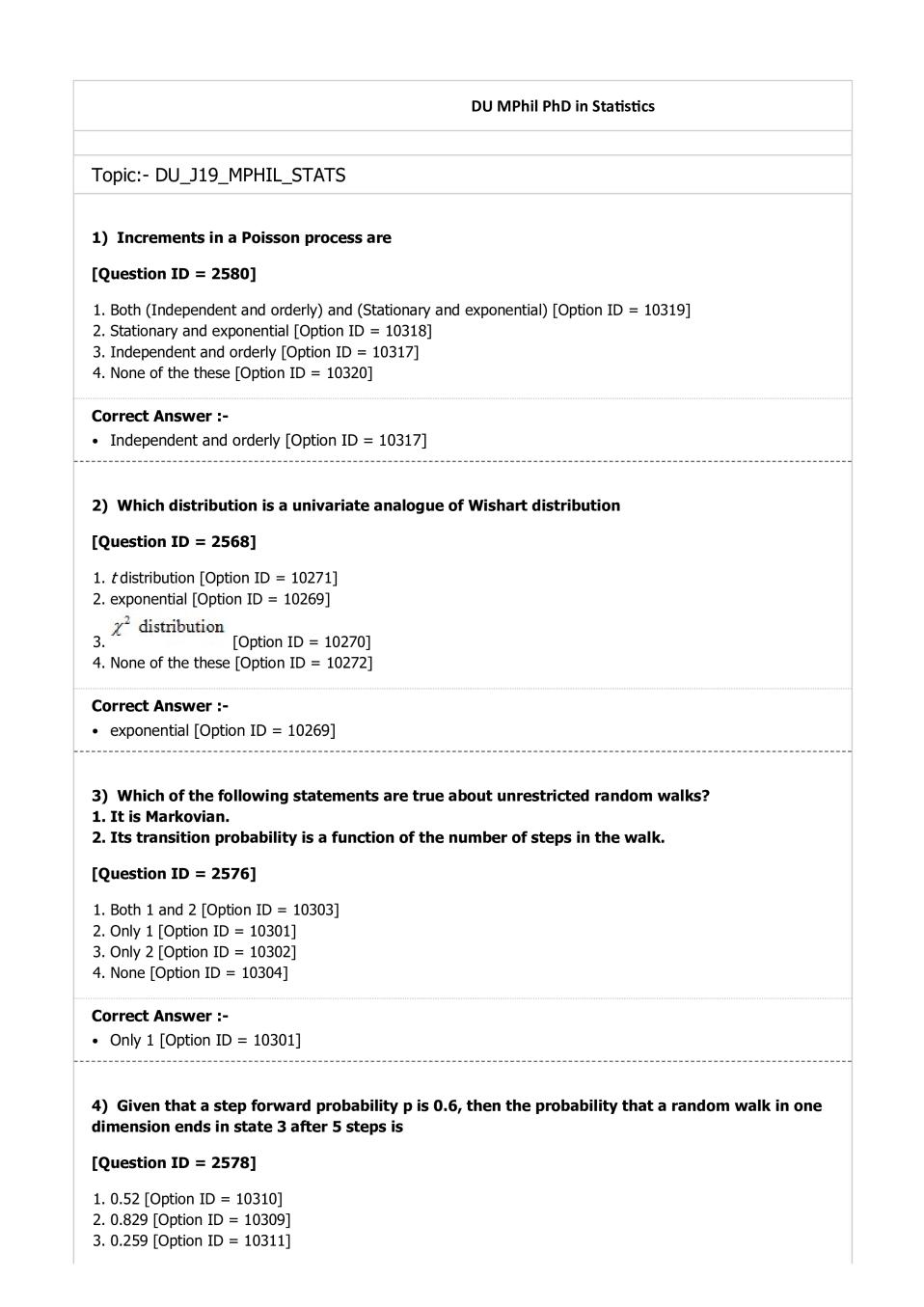 DUET Question Paper 2019 for M.Phil Ph.D Statistics - Page 1