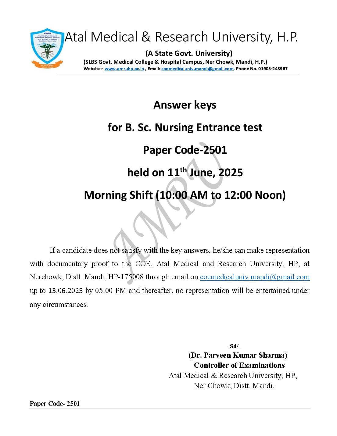 HP B.Sc. Nursing 2025 Question Paper - Page 1 of 21