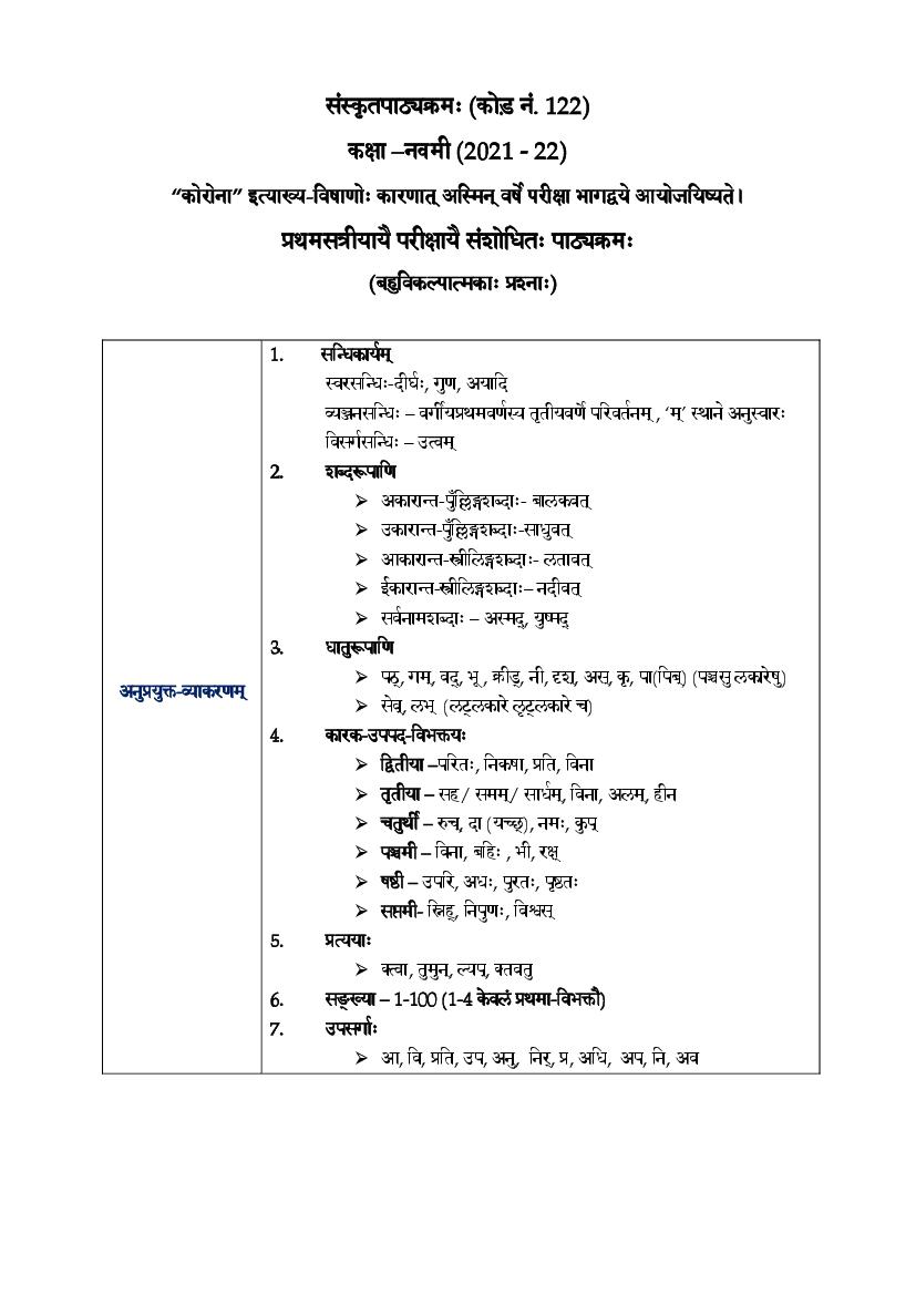 CBSE Class 10 Term Wise Syllabus 2021-22 Sanskrit - Page 1