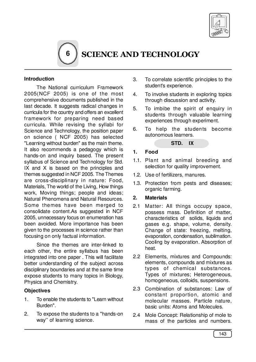 Maharashtra SSC Syllabus 2022 Science - Page 1