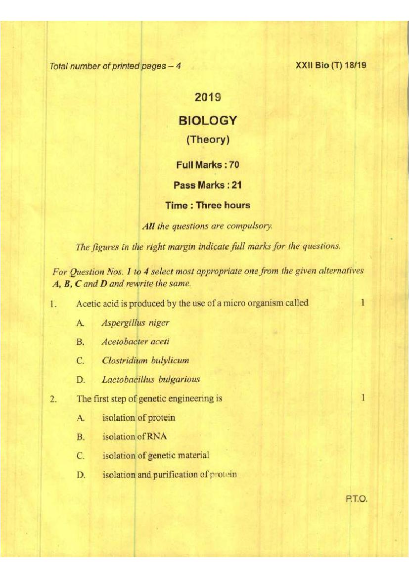 Manipur Board Class 12 Question Paper 2019 for Biology - Page 1