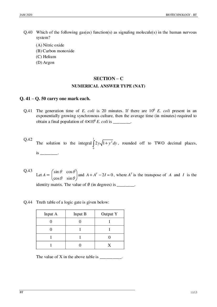 IIT JAM 2020 Question Papers PDF with Answer Keys (6 Papers)