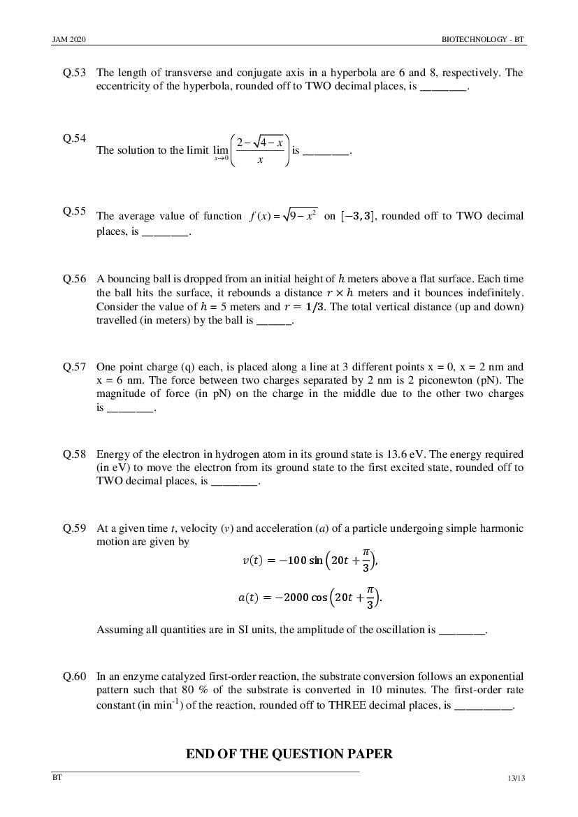 IIT JAM 2020 Question Papers PDF with Answer Keys (6 Papers)
