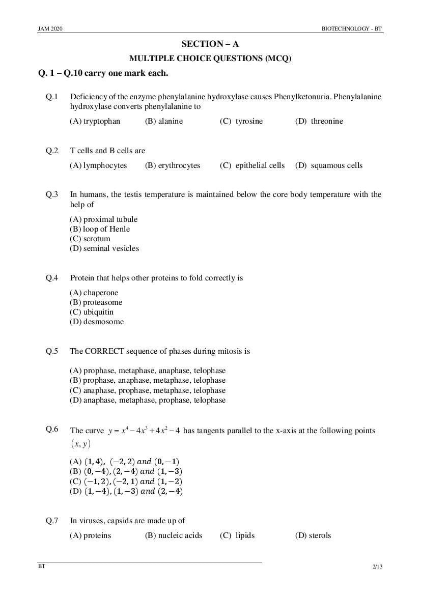 IIT JAM 2020 Question Papers PDF with Answer Keys (6 Papers)