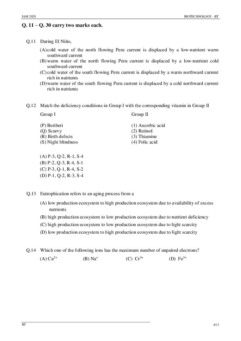 IIT JAM 2020 Question Papers PDF with Answer Keys (6 Papers)