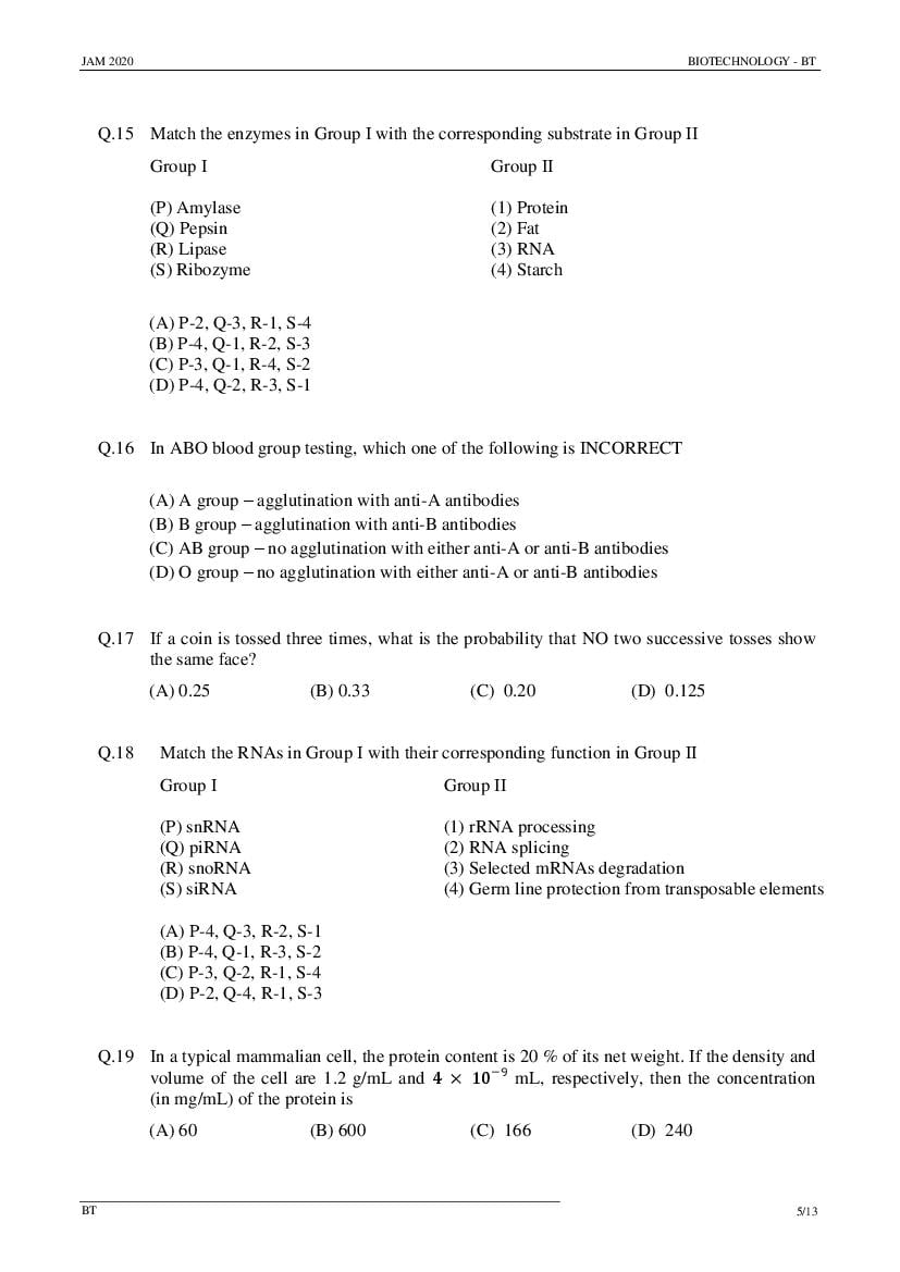 IIT JAM 2020 Question Papers PDF with Answer Keys (6 Papers)