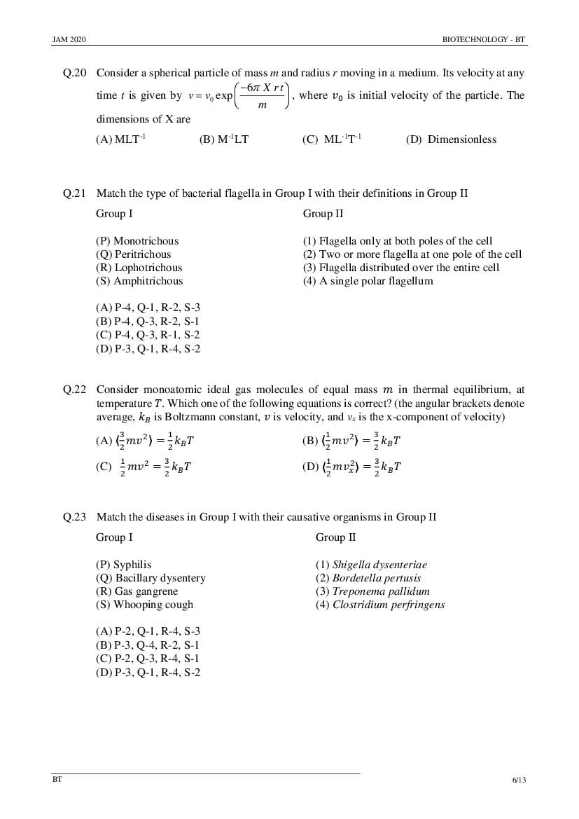 IIT JAM 2020 Question Papers PDF with Answer Keys (6 Papers)