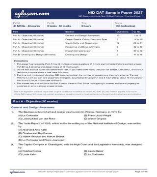 NID DAT 2027 Sample Paper B.Des Prelims - Download PDF | AglaSem