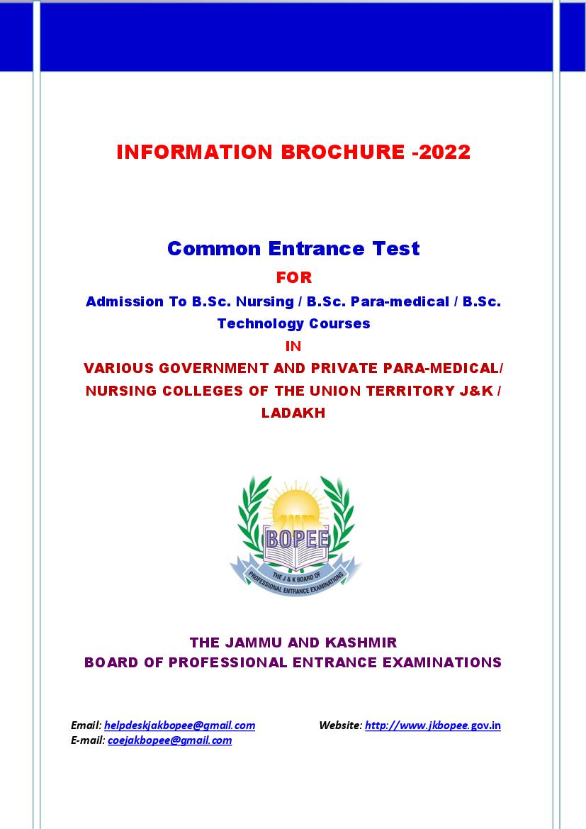 JKBOPEE B.Sc Nursing 2022 Information Brochure - Page 1