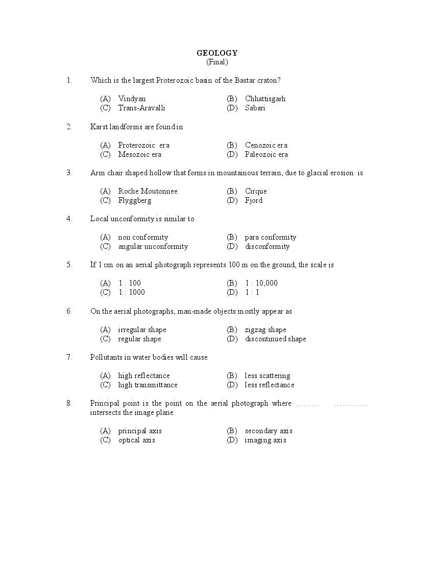 CUSAT CAT 2017 Question Paper Geology - Page 1