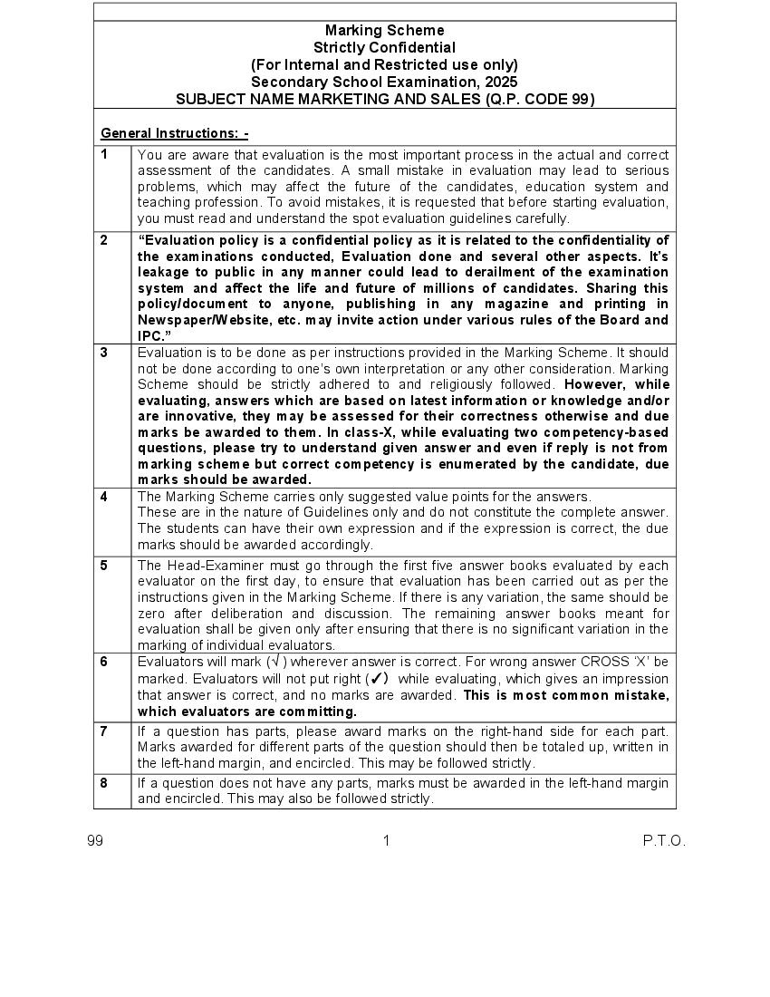 CBSE Class 10 Question Paper 2025 Solution Marketing and Sales - Page 1