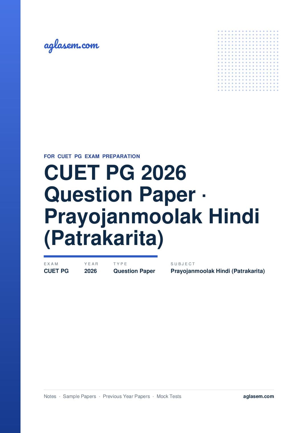 CUET PG 2026 Question Paper Prayojanmoolak Hindi (Patrakarita) - Page 1 of 44