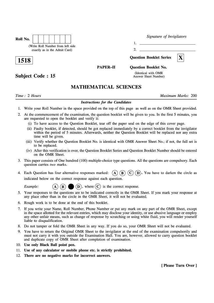 WB SET 2018 Question Paper 2 Mathematical Sciences - Page 1