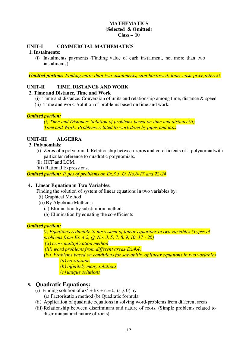 MBSE Class 10 Syllabus 2022 Maths - Page 1