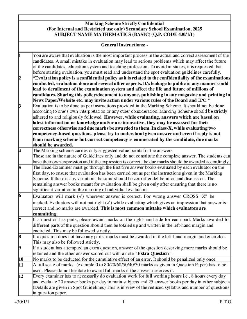 CBSE Class 10 Question Paper 2025 Solution Mathematics Basic - Page 1