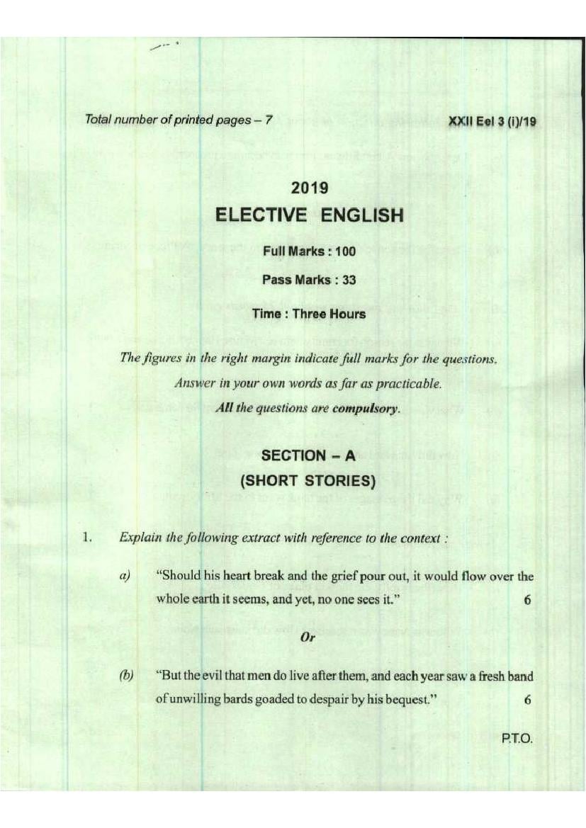 Manipur Board Class 12 Question Paper 2019 for English Elective - Page 1