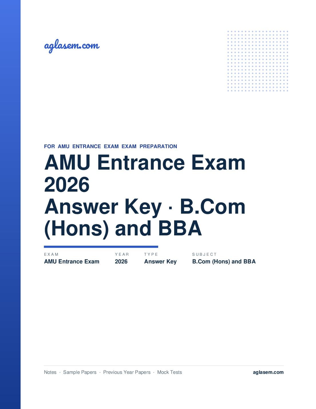 AMU Entrance Exam 2026 Answer Key B.Com (Hons) and BBA - Page 1 of 3