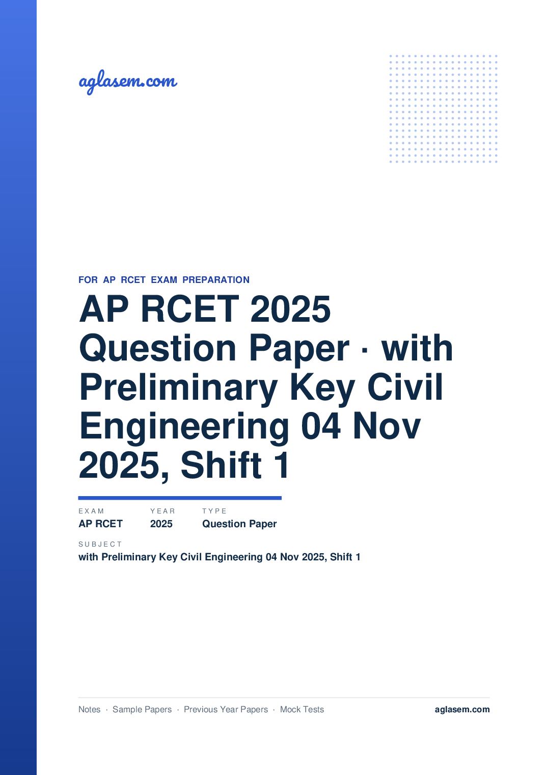 AP RCET 2025 Question Paper with Preliminary Key Civil Engineering 04 Nov 2025, Shift 1 - Page 1 of 63