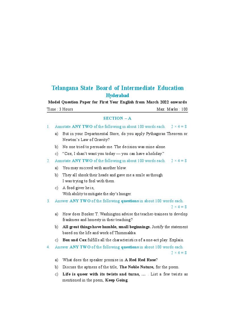 TS Inter 1st Year English Model Paper 2024 (PDF) OneEdu24