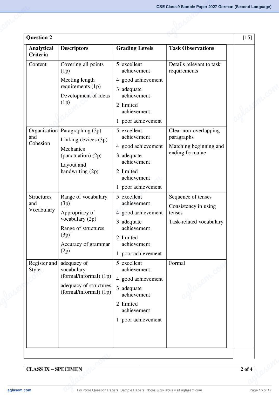 ICSE Class 9 German (Second Language) Specimen Paper 2027 (PDF)